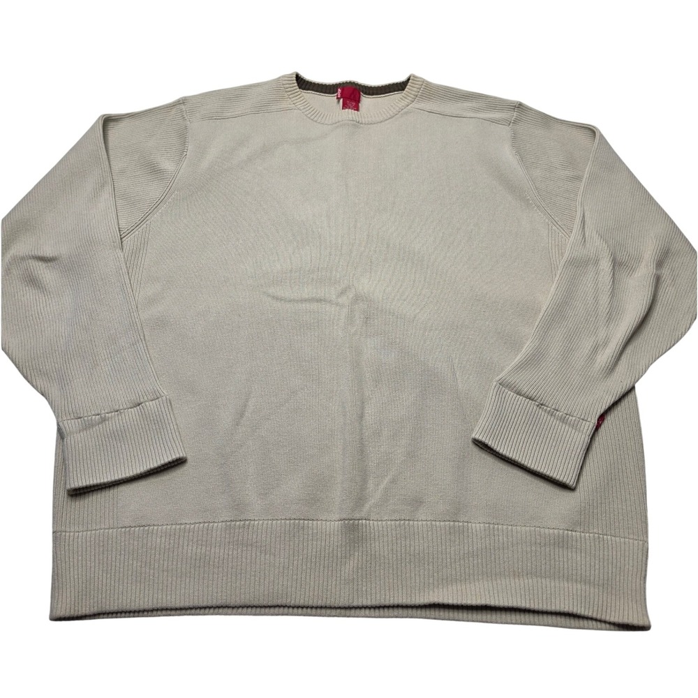 Levis Mens XL Beige Ribbed Knit Crewneck Sweater 100% Cotton Tan Long Sleeve